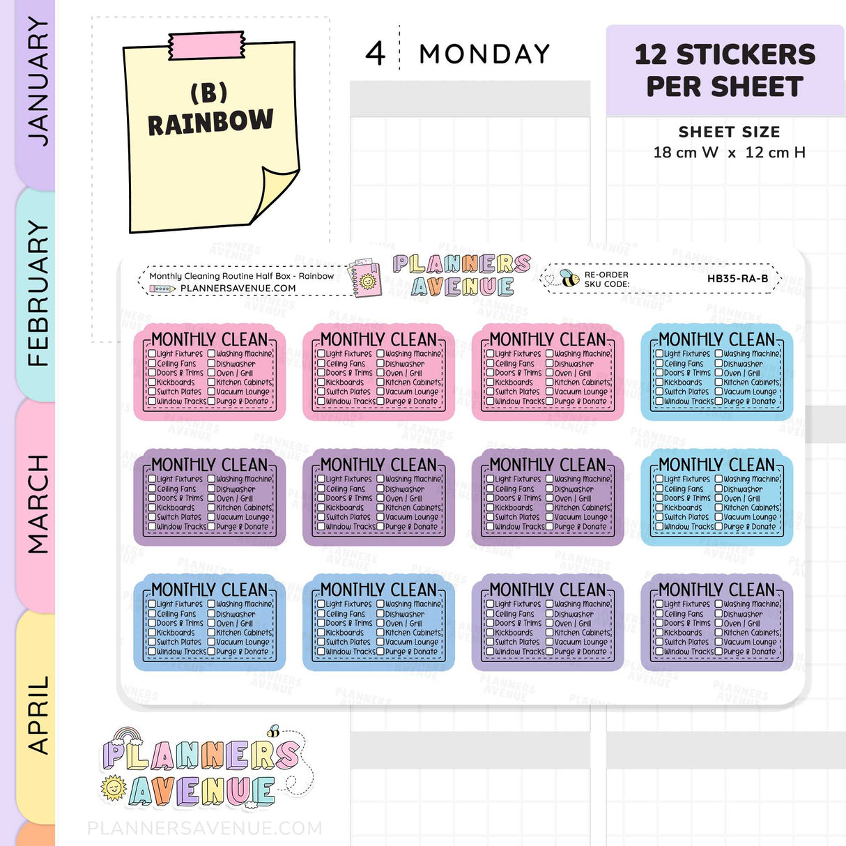 Monthly Cleaning Planner Stickers - Checklist Box