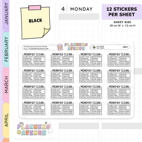 Monthly Cleaning Planner Stickers - Checklist Box