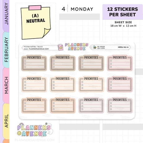 Priorities Planner Stickers - Checklist Box