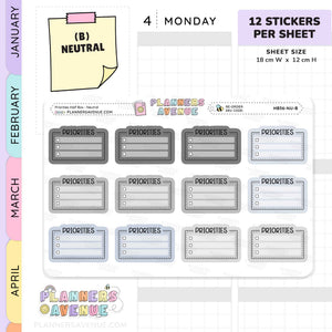 Priorities Planner Stickers - Checklist Box