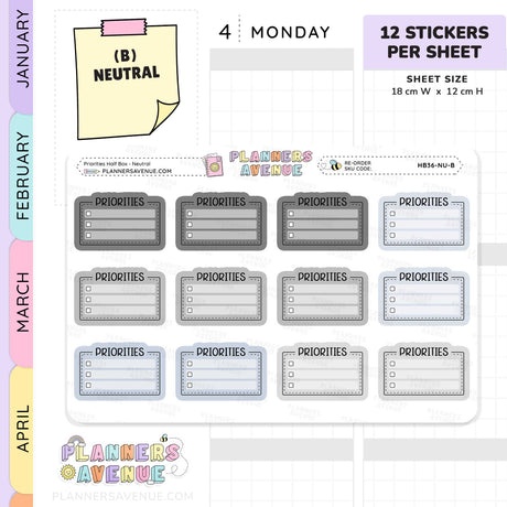 Priorities Planner Stickers - Checklist Box