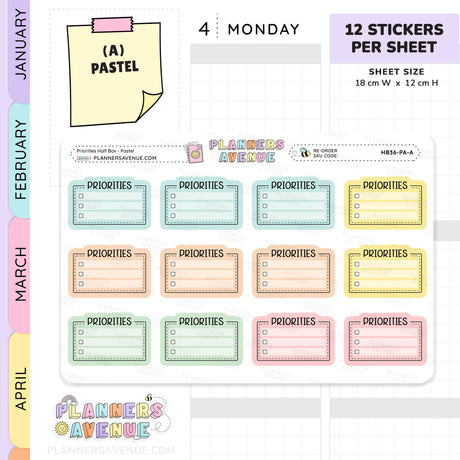 Priorities Planner Stickers - Checklist Box