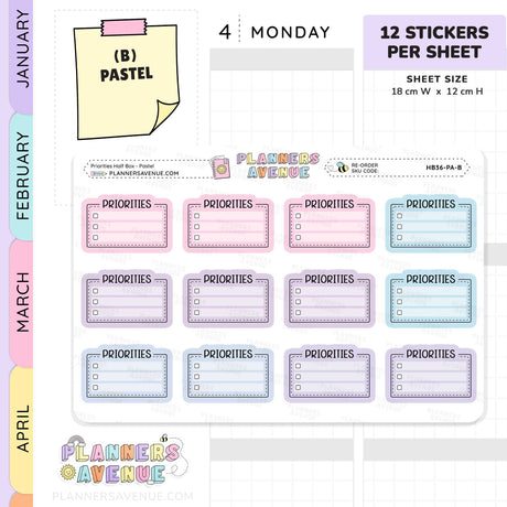 Priorities Planner Stickers - Checklist Box