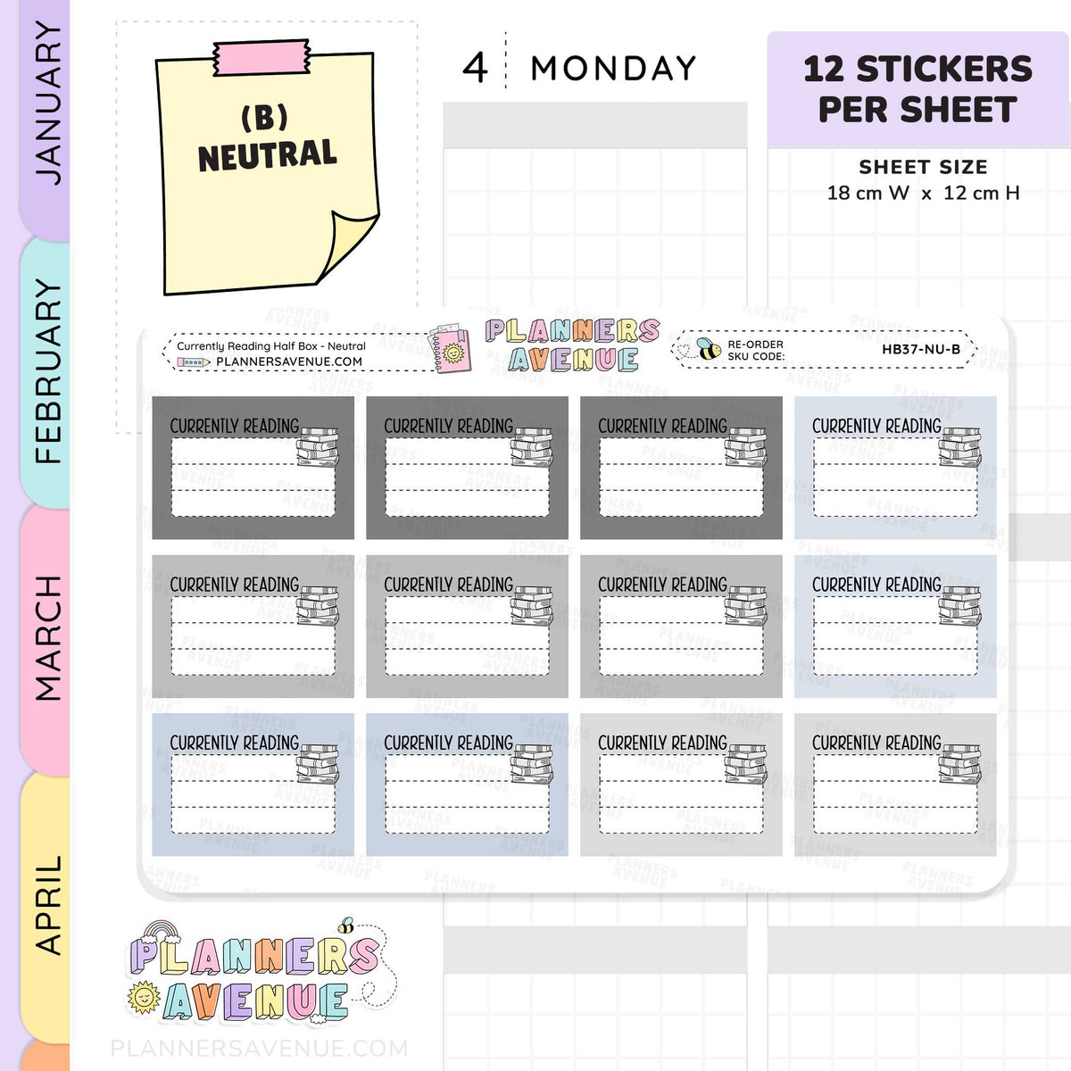 Currently Reading Planner Stickers - Half Box