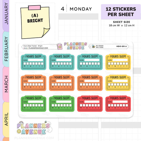 Hours Slept Habit Tracker Planner Stickers