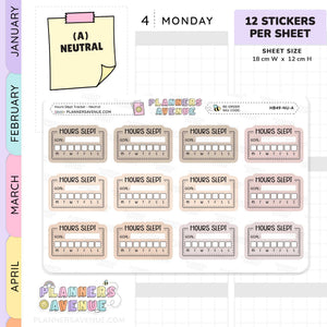 Hours Slept Habit Tracker Planner Stickers