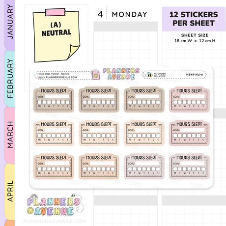 Hours Slept Habit Tracker Planner Stickers