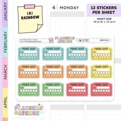 Hours Slept Habit Tracker Planner Stickers