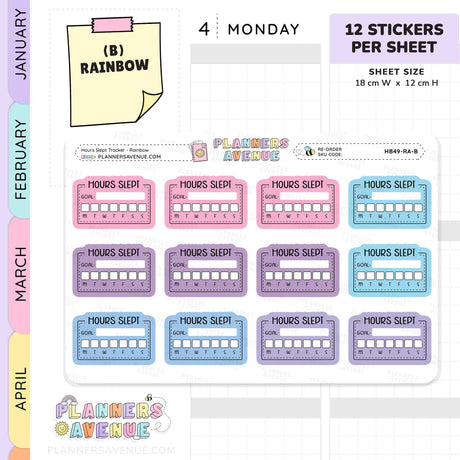 Hours Slept Habit Tracker Planner Stickers