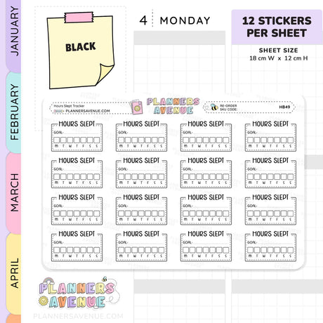 Hours Slept Habit Tracker Planner Stickers