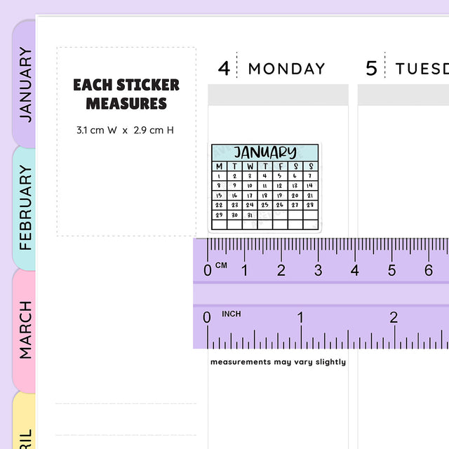 Mini Calendar Planner Stickers - 2025