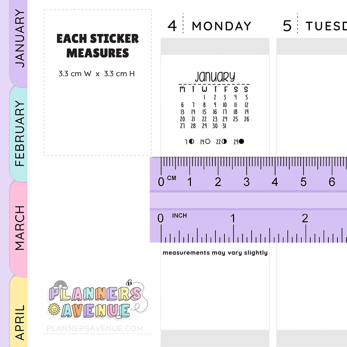 Moon Phase Calendar Month Planner Stickers - 2025