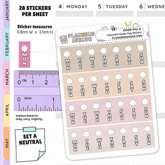 Hobonichi Weeks Day Stickers