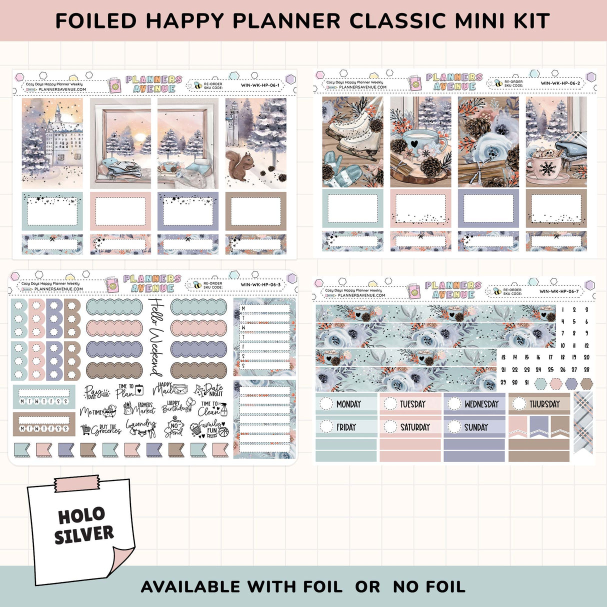 Cozy Days Happy Planner Weekly Sticker Foiled Kit (HOLO SILVER FOIL)