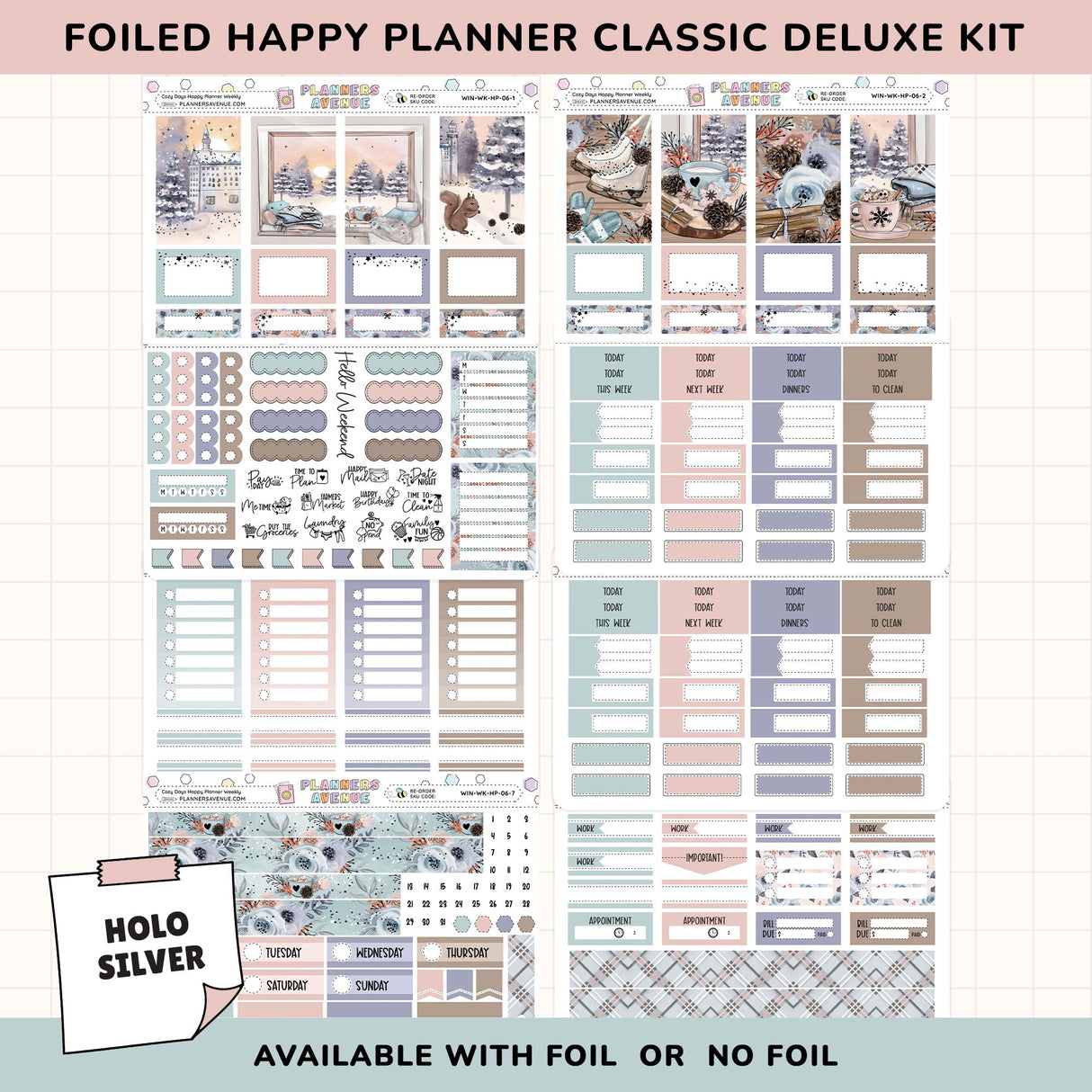 Cozy Days Happy Planner Weekly Sticker Foiled Kit (HOLO SILVER FOIL)