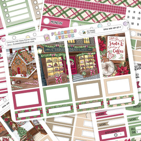 Christmas Cafe Happy Planner Weekly Sticker Kit of Christmas-themed planner stickers with various designs and text.