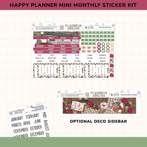 Happy Planner mini monthly sticker kit sized for the mini happy planner with various designs on a grid background