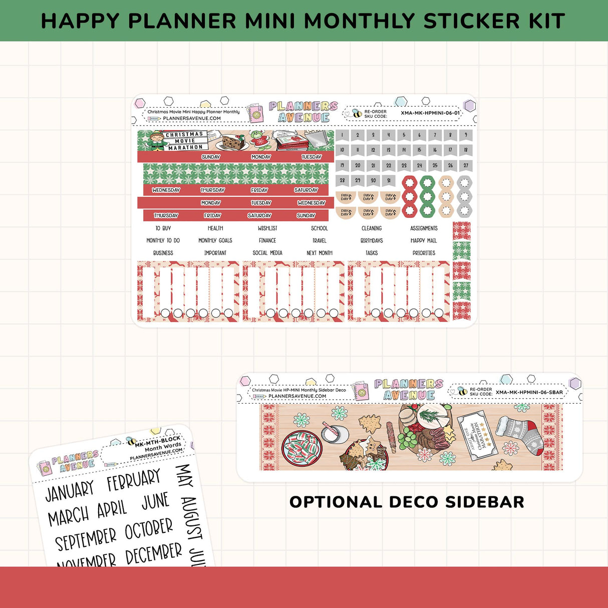 Christmas themed sticker sheets for the Happy Planner mini sized planner