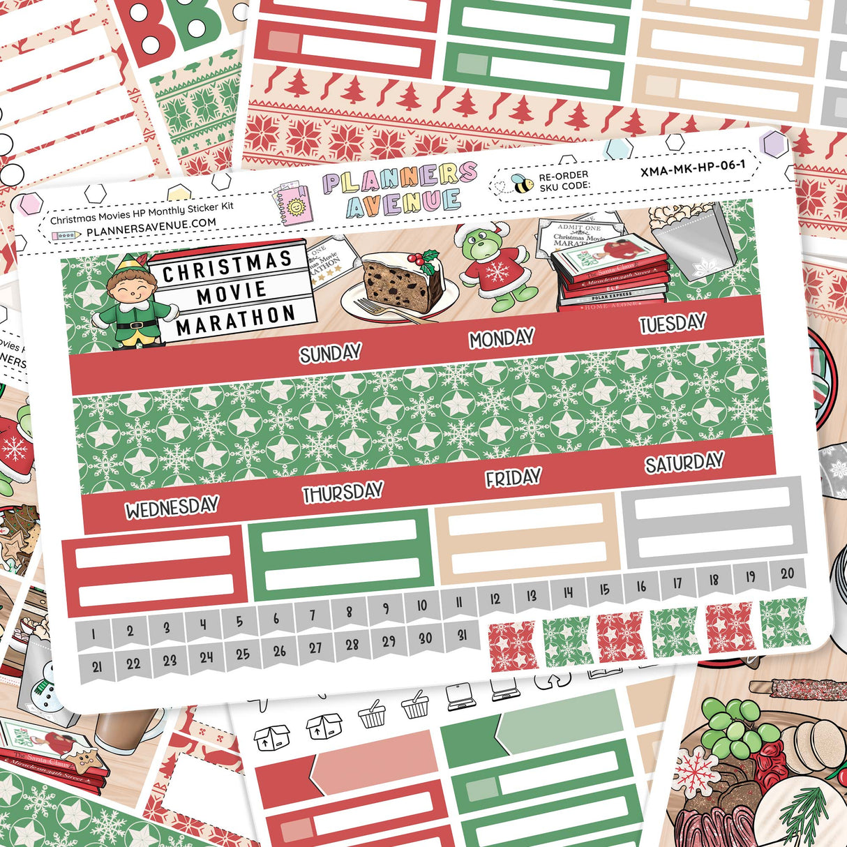 Christmas Movies Happy Planner Monthly Sticker Kit Collection of Christmas-themed planner stickers with various designs and text.