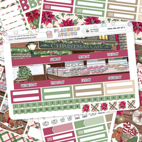 Christmas Cafe Happy Planner Monthly Sticker Kit of Christmas-themed planner stickers with a cafe design on a white background.