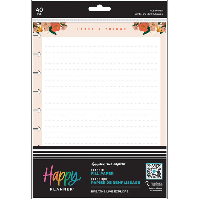 Happy Planner Breathe Live Explore Classic Fill Paper - Lined + Dot Grid