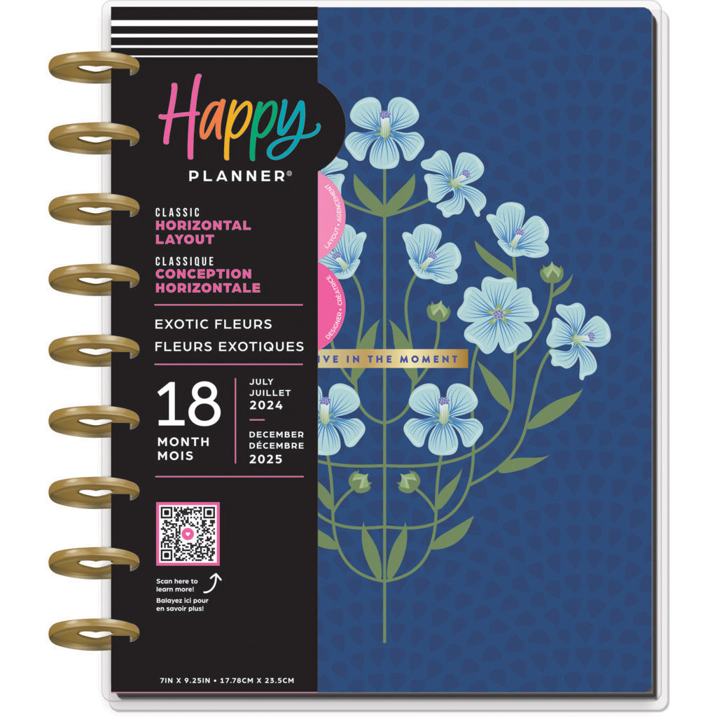 Happy Planner Exotic Fleurs Classic | Horizontal 18-Months Dated Jul 2024 Dec 2025