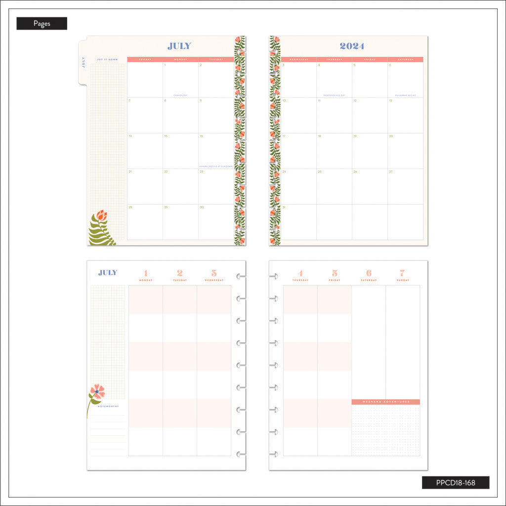 Happy Planner Folk Feather Classic | Colour Block 18-Months Dated Jul 2024 Dec 2025