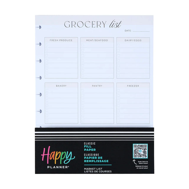 Happy Planner Grocery + Meal Prep List Classic Fill Paper