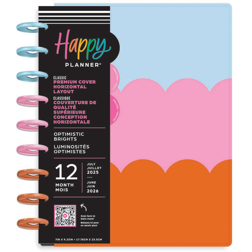 Happy Planner DELUXE Optimistic Brights  Classic 12-Month Dated 2025-2026 - Horizontal Vegan Leather Patchwork