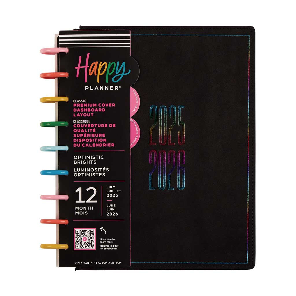 Happy Planner DELUXE Optimistic Outlines Classic 12-Month Dated 2025-2026 - Dashboard Velvet Embroidery