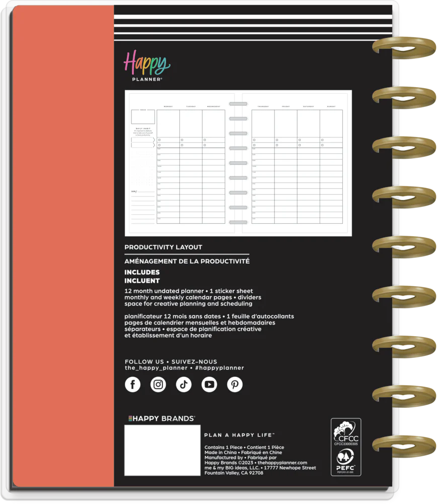 Happy Planner Everybodys Business Classic Undated Planner - Hourly Lined Vertical 12-Months