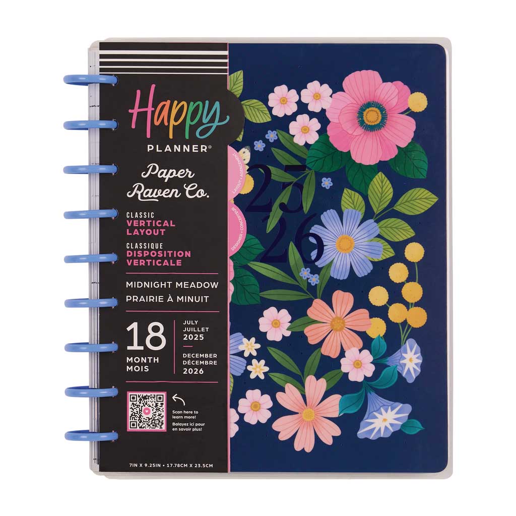 Happy Planner Midnight Meadow Classic 18-Month Dated 2025-2026 - Vertical