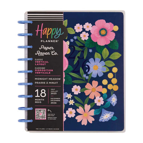 Happy Planner Midnight Meadow Classic 18-Month Dated 2025-2026 - Vertical