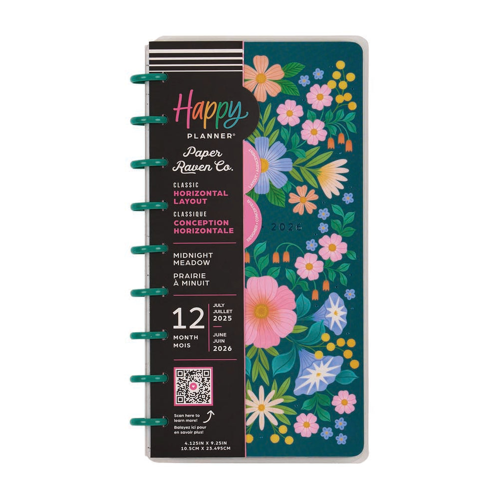 Happy Planner Midnight Meadow Skinny Classic 12-Month Dated 2025-2026