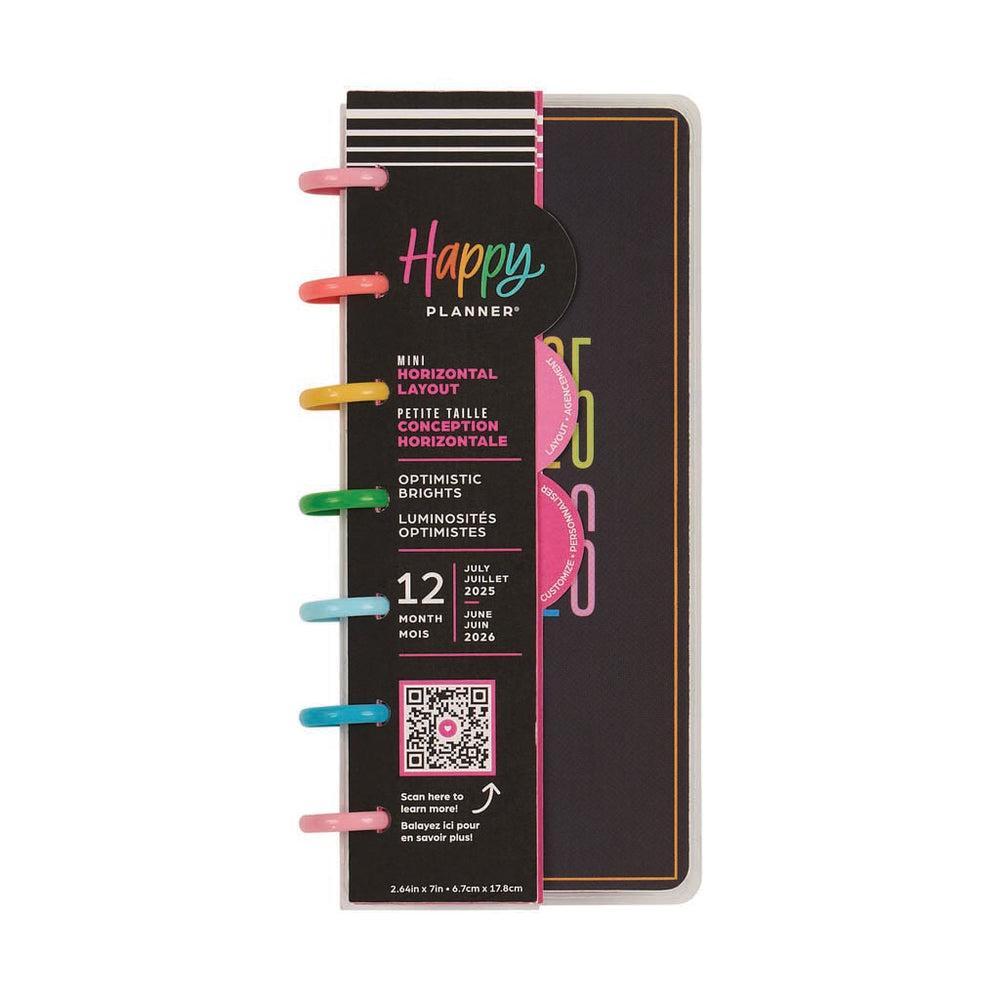Happy Planner Optimistic Brights Skinny Mini 12-Month Dated 2025-2026 - Horizontal