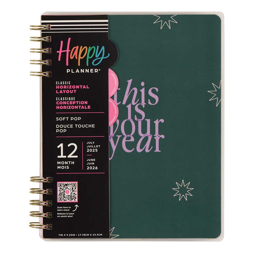 Happy Planner Soft Pop Classic 12-Month Dated 2025-2026 - Horizontal Spiral Twin Loop