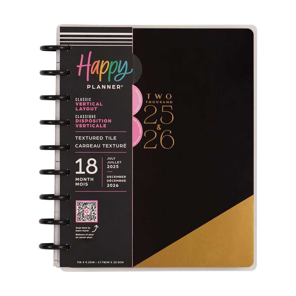 Happy Planner Textured Tile Classic 18-Month Dated 2025-2026 - Vertical