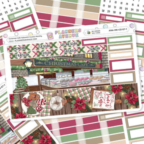 Christmas Cafe Hobonichi Cousins Monthly Planner Sticker Kit Collection of Christmas-themed planner stickers with cafe design