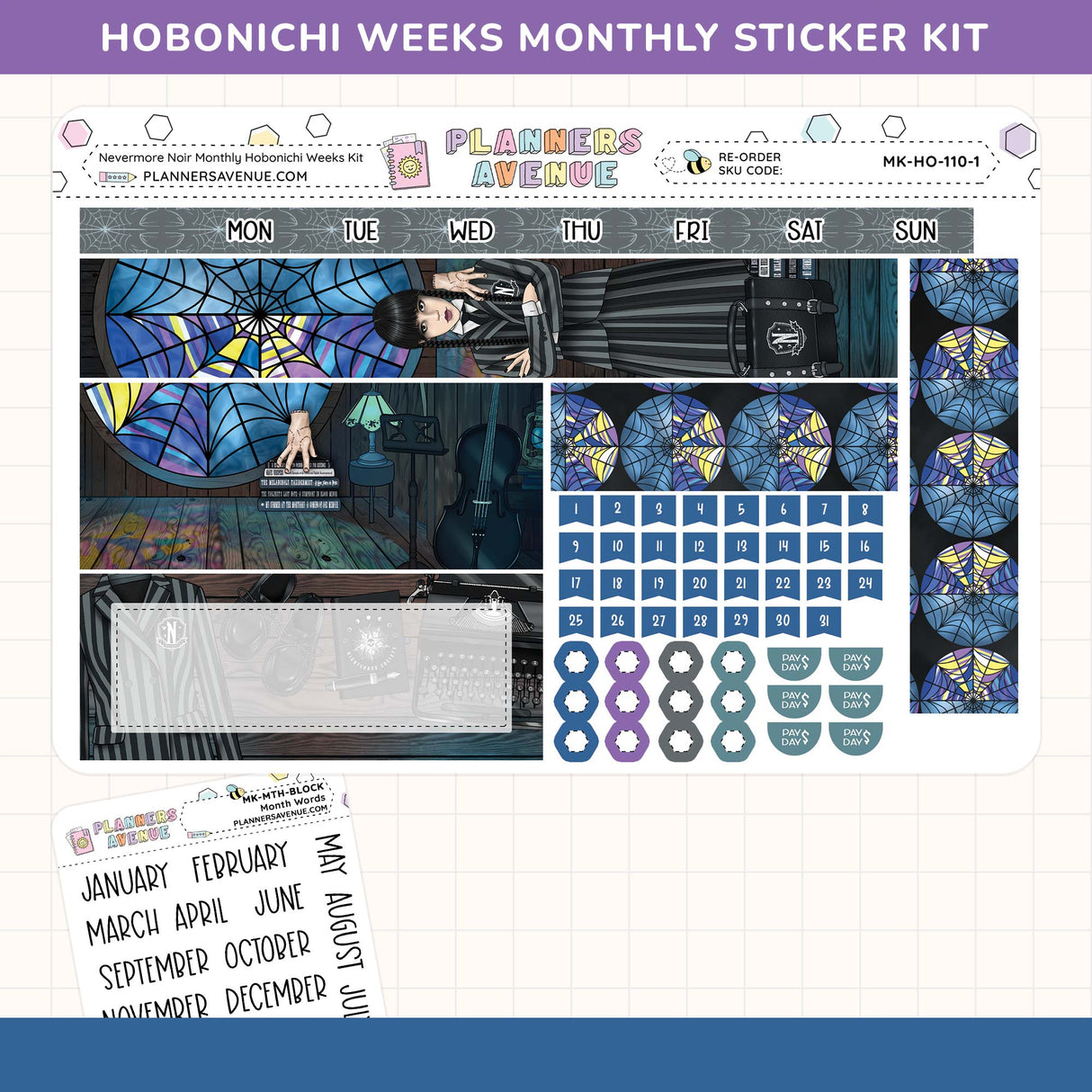 Nevermore Hobonichi Monthly Sticker Kit