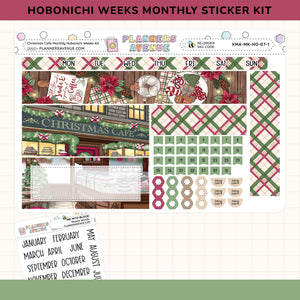 Hobonichi Weeks Monthly Sticker Kit with Christmas-themed designs on a white background.
