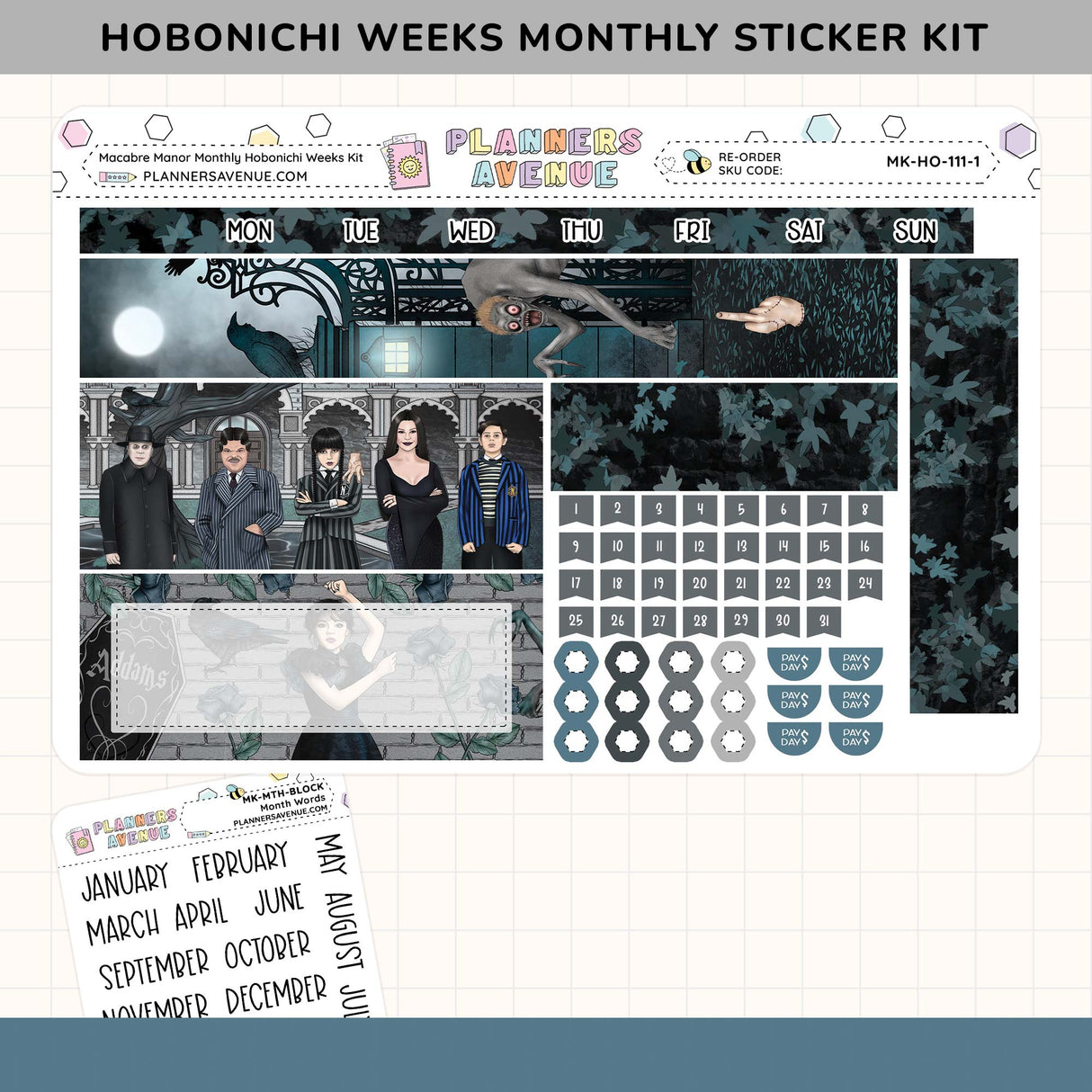 Macabre Manor Hobonichi Monthly Sticker Kit