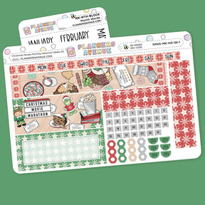 Christmas Movies Hobonichi Monthly Sticker Kit with Christmas-themed design on a green background