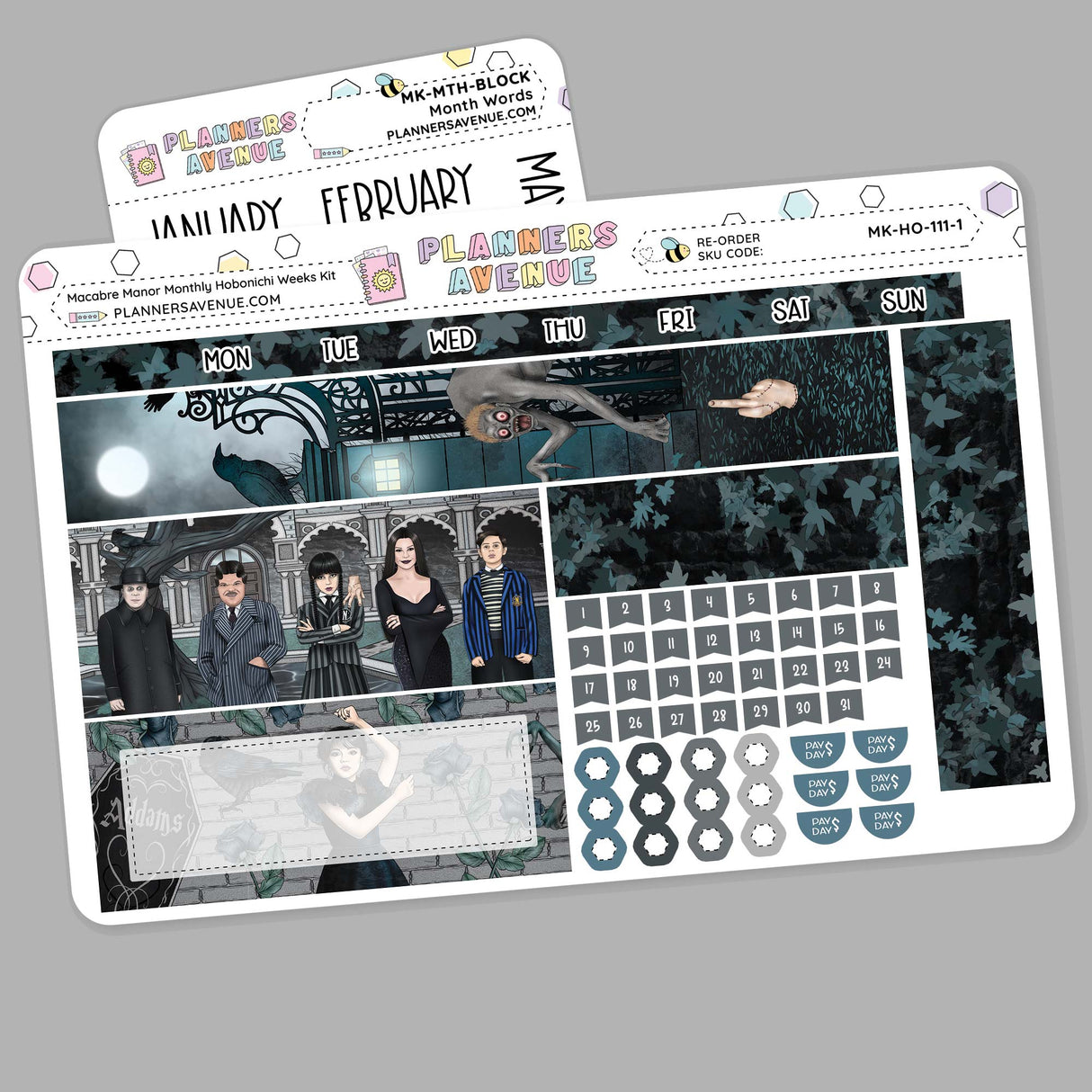 Macabre Manor Hobonichi Monthly Sticker Kit