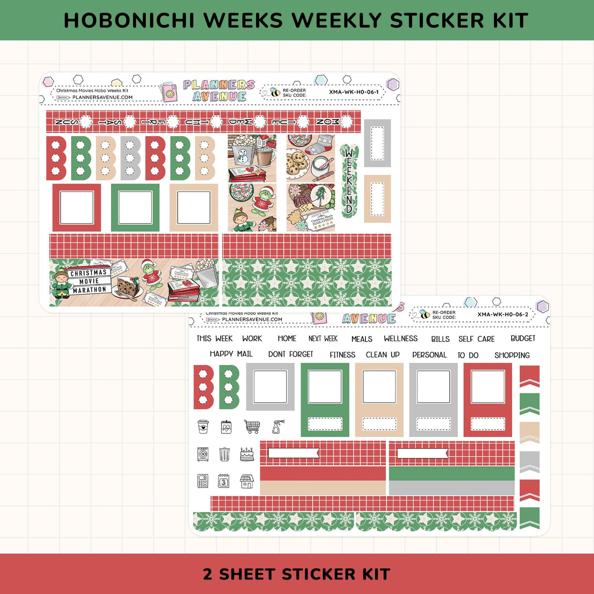 Hobonichi Weeks Weekly Sticker Kit with various chrsitmas designs on a white background