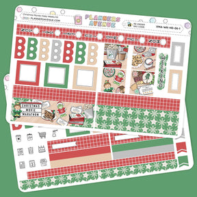 Christmas Movies Hobonichi Weeks Sticker Kit Set of Christmas-themed planner stickers with various designs on a green background.