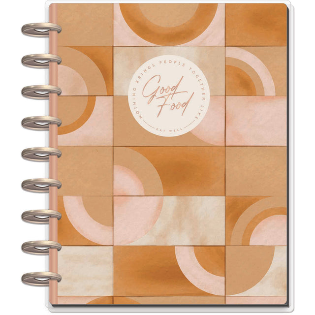 Notebook with geometric pattern and 'Good Food' label on cover