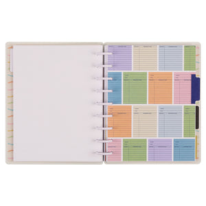 Happy Planner Book Club Reading Journal with colourful tabbed pages on a white background