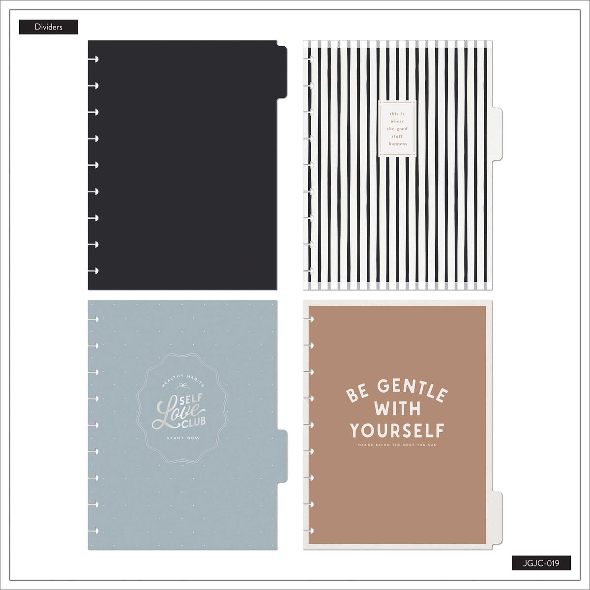 Haven & Heart journal dividers in black, striped, blue and tan designs