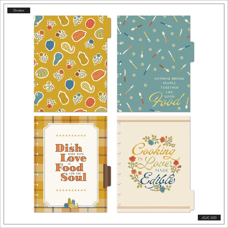 Fall Picnic recipe journal dividers with food designs, picnic patterns and cooking quotes