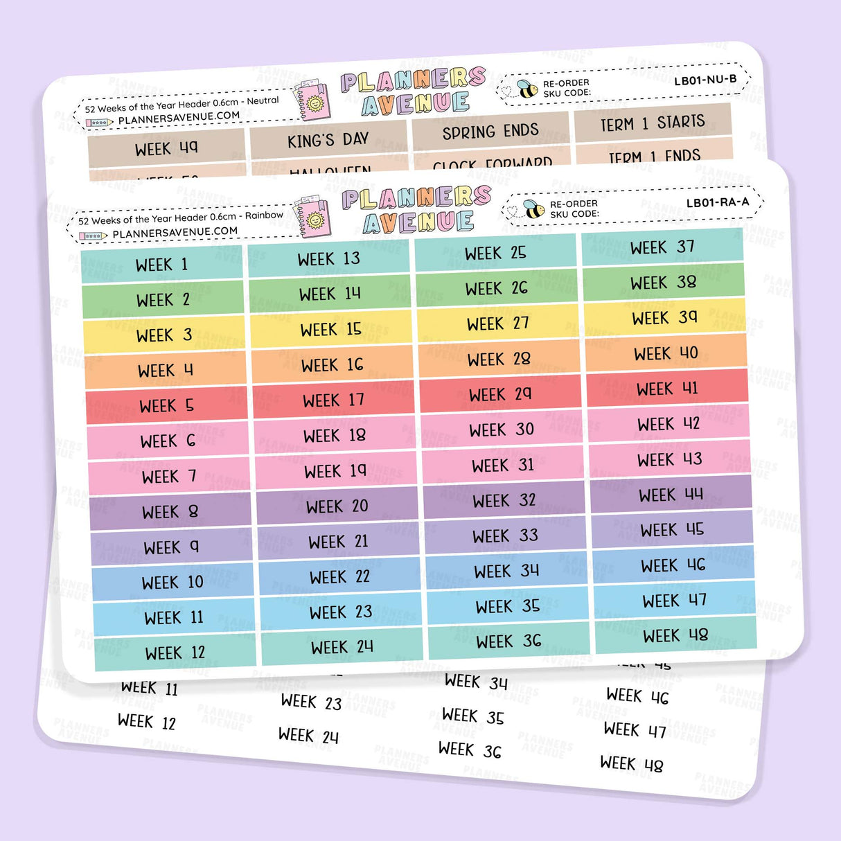 52 Weeks of Year Header Planner Stickers (Set of 2)